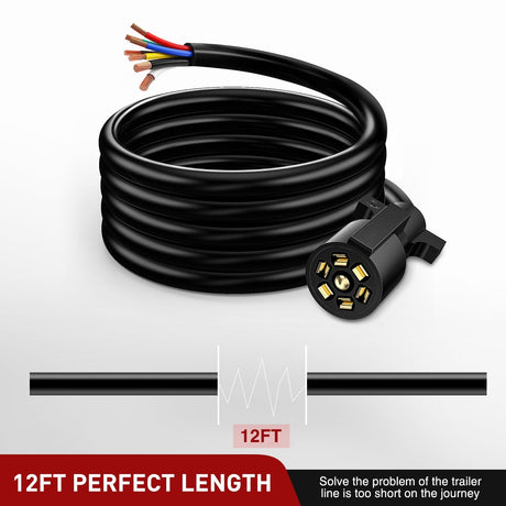 12Feet 7way Heavy Duty 7 Pin Plug Inline Trailer Cord Nilight