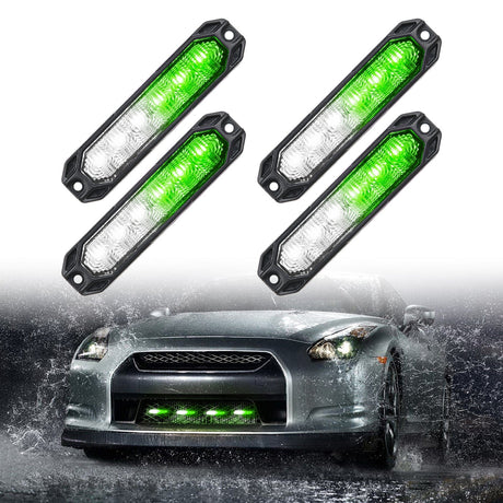 6LED Green White Surface Mount Flashing Emergency Strobe lights 4 PCS Nilight