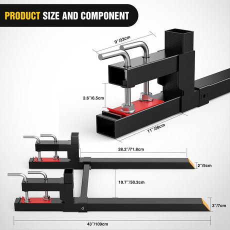 43Inch 2000lbs Clamp on Pallet Forks Heavy Duty Tractor Forks with Adjustable Stabilizer Bar Nilight