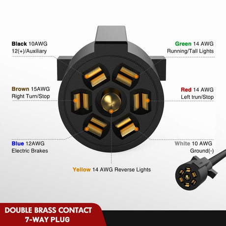 16 Feet Heavy Duty 7 Way Inline Trailer Plug with 7 Gang Junction Box Nilight