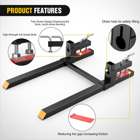 60Inch 4000lbs Clamp on Pallet Forks Heavy Duty Tractor Forks with Adjustable Stabilizer Bar Nilight