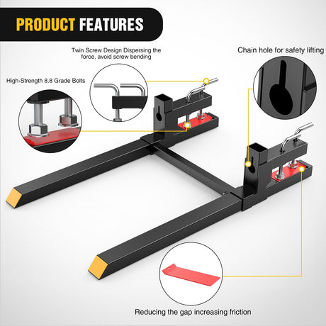 43Inch 2000lbs Clamp on Pallet Forks Heavy Duty Tractor Forks with Adjustable Stabilizer Bar Nilight