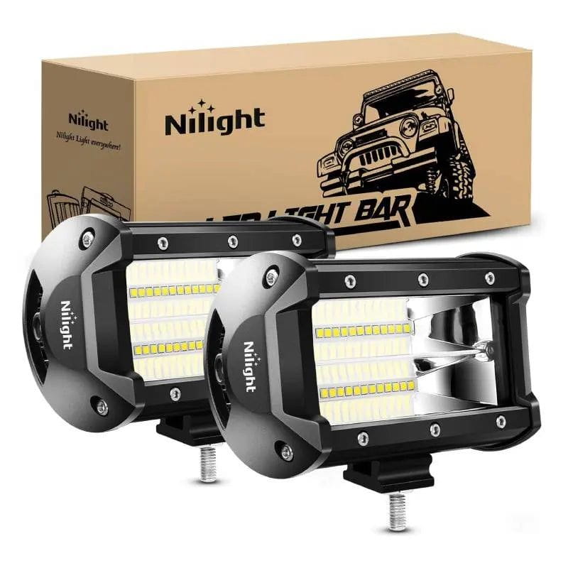 5 Inch 72W 10800LM Double Row Flood Led Light Bars Pair Nilight