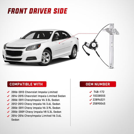 Window Regulator 2006-2013 Chevrolet Impala 2014-2016 Impala Limited Front Driver Side Power Window Regulator