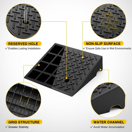 Curb Ramp 7.9" 7000lbs Load Capacity Rise Height Heavy Duty Rubber Curb Ramp (Pair)