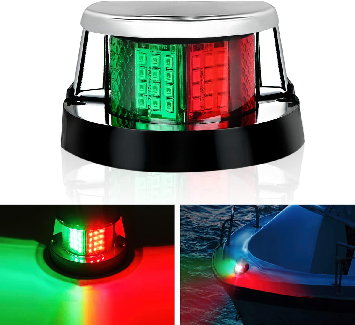 Marine Navigation Lights Green and Red LED Lights Navigation Lights LED  Strip Lights Boat Light Bow Side Port Starboard IP67 Waterproof for Boating