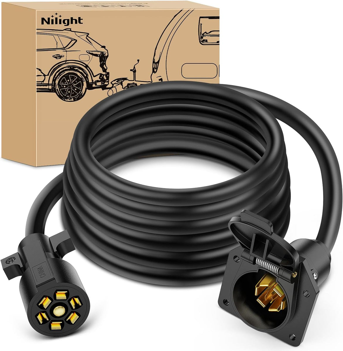 12FT 7-Way Trailer Plug Socket Extension Cable – Nilight