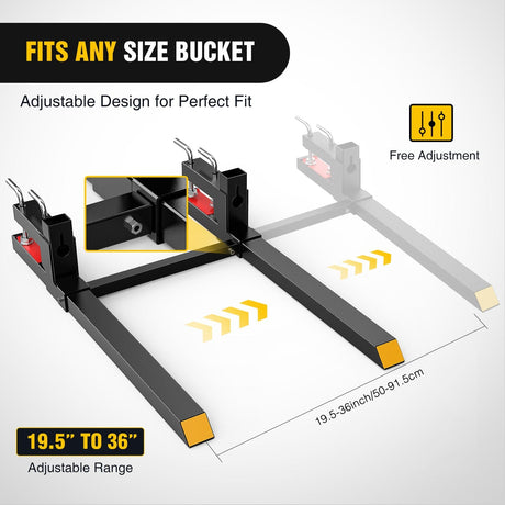 43Inch 2000lbs Clamp on Pallet Forks Heavy Duty Tractor Forks with Adjustable Stabilizer Bar Nilight