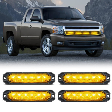 6LED Amber Surface Mount Flashing Emergency Strobe lights 4 PCS Nilight