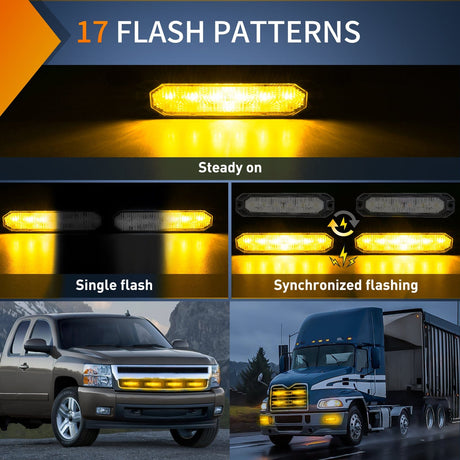 6LED Amber Surface Mount Flashing Emergency Strobe lights 4 PCS Nilight