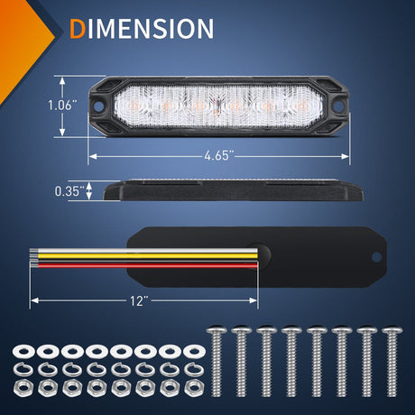 6LED Amber Surface Mount Flashing Emergency Strobe lights 4 PCS Nilight