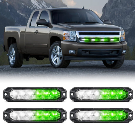 6LED Green White Surface Mount Flashing Emergency Strobe lights 4 PCS Nilight