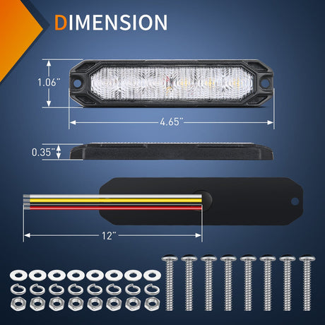 6LED Green White Surface Mount Flashing Emergency Strobe lights 4 PCS Nilight