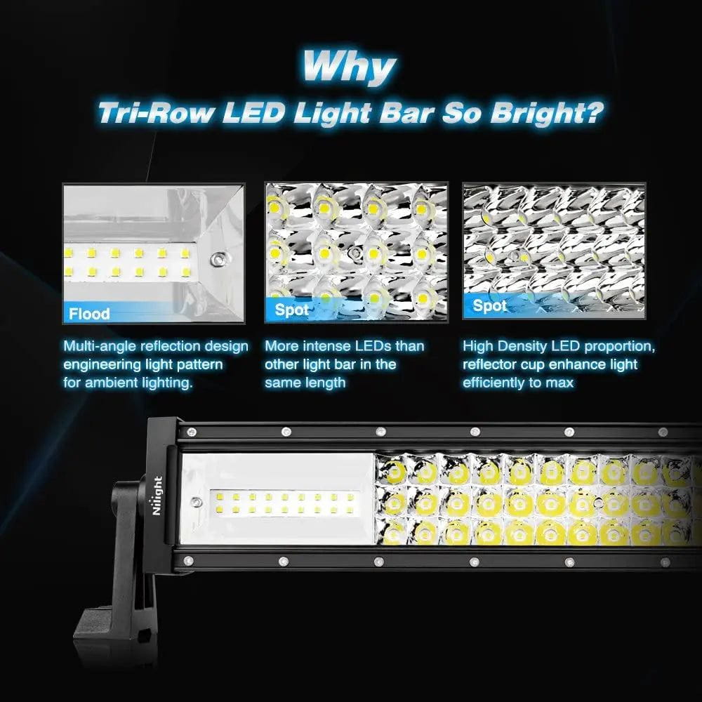 22 Inch 270W 27000LM Triple Row Spot Flood LED Light Bar – Nilight