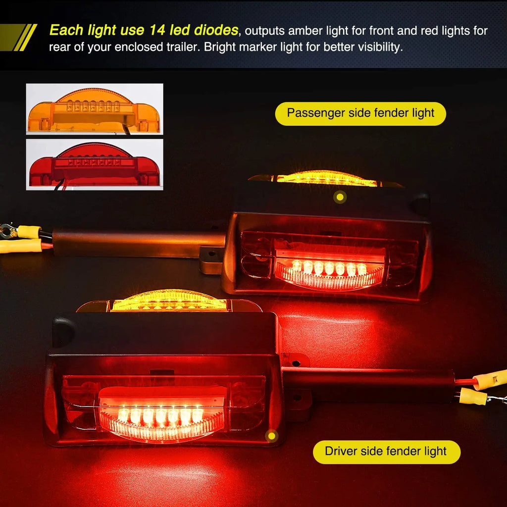 Enclosed Amber Red Trailer Fender Lights (Pair)