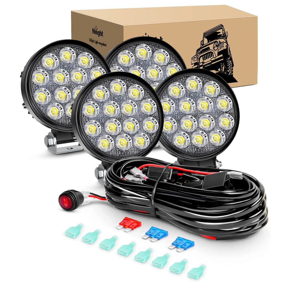 4.5 Inch 42W 4200LM Round Flood LED Work Lights 2 Pairs 16AWG