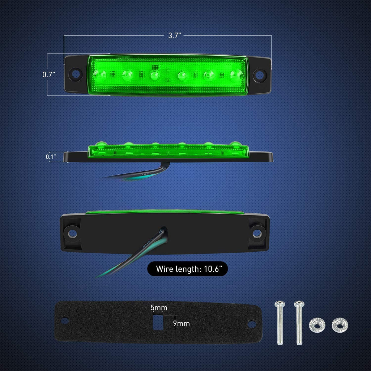 3.8 Inch 6 LEDs Red Green Side Marker Lights (10 Pcs)