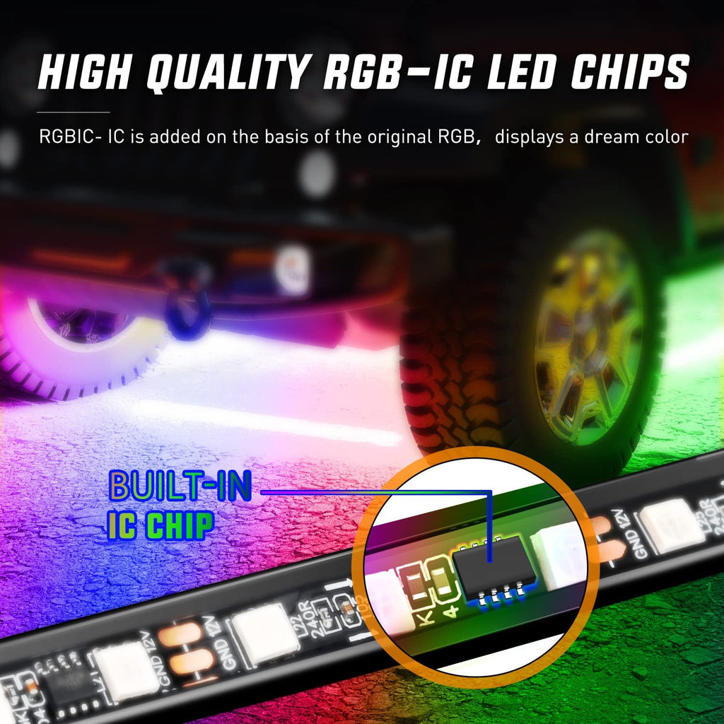256Leds RGBIC Underglow Neon APP Remote Control Led Strip Light 4PCS