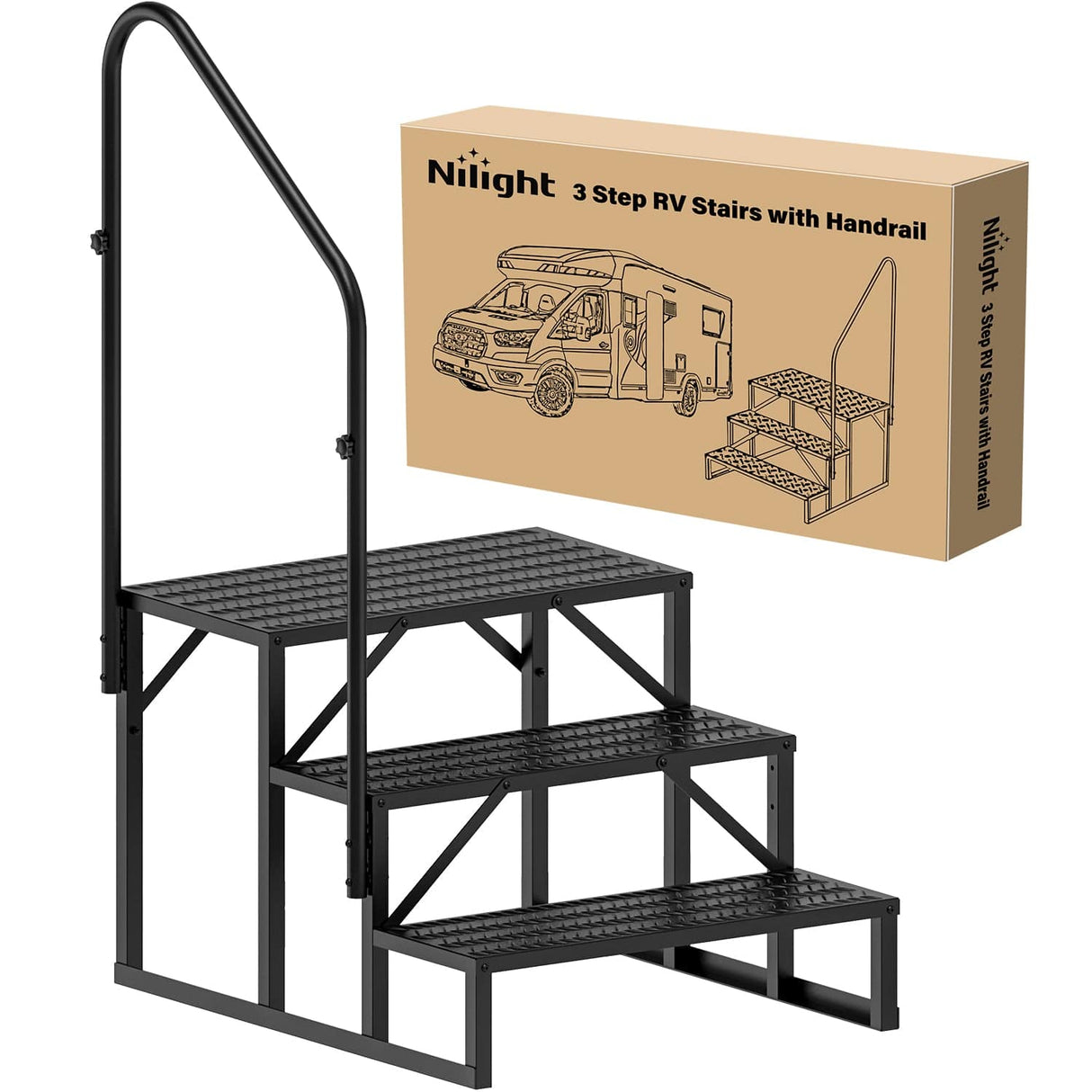 3 Steps RV Stairs with Handrail Nilight