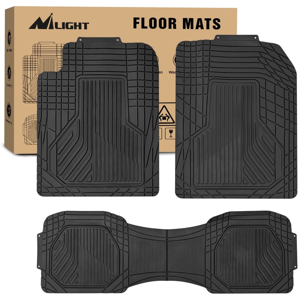 3Pcs Rubber Cargo Mats Universal Trim to fit Most Vehicles Nilight