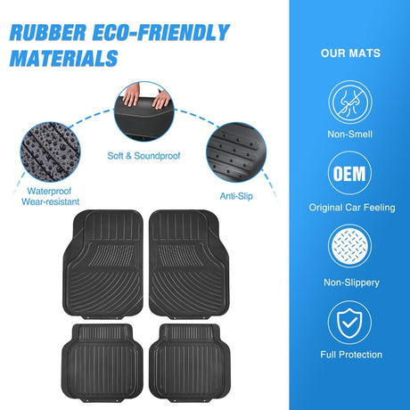 4Pcs Rubber Cargo Mats Universal Trim to fit Most Vehicles Nilight