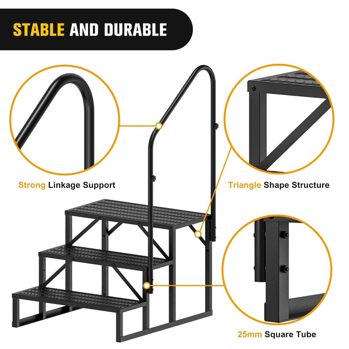 3 Steps RV Stairs with Handrail Nilight