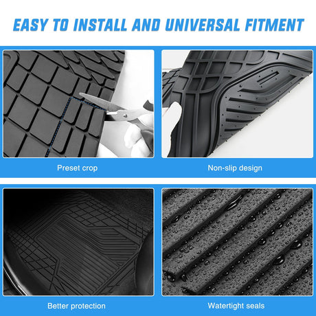 3Pcs Rubber Cargo Mats Universal Trim to fit Most Vehicles Nilight