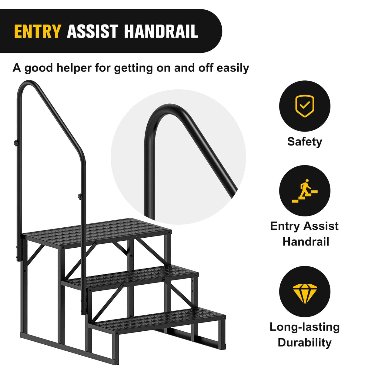 3 Steps RV Stairs with Handrail Nilight