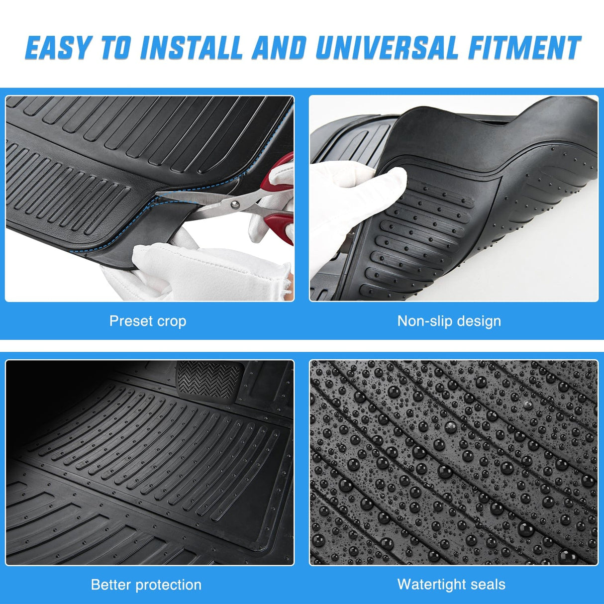 4Pcs Rubber Cargo Mats Universal Trim to fit Most Vehicles Nilight