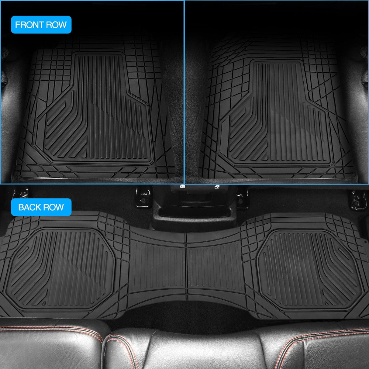 3Pcs Rubber Cargo Mats Universal Trim to fit Most Vehicles Nilight