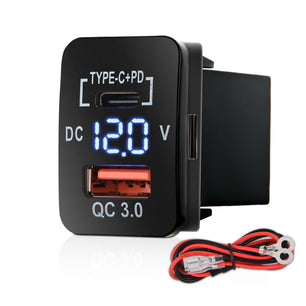 12V USB Charger PD Type C and USB Quick Charge with LED Voltmeter Nilight