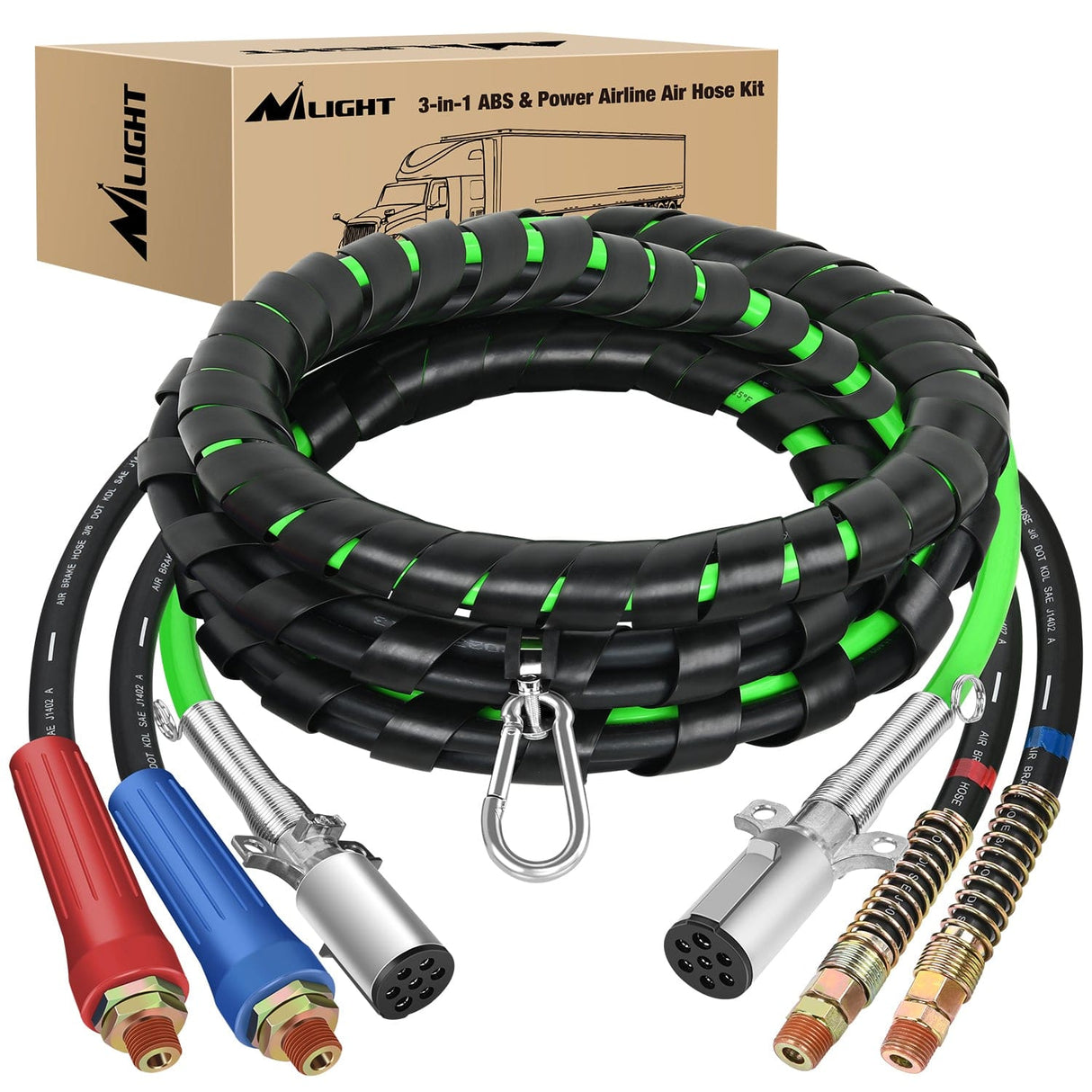 12FT 3-in-1 ABS Electrical Cord Cable & Rubber Air Power Line Hose Kit Nilight