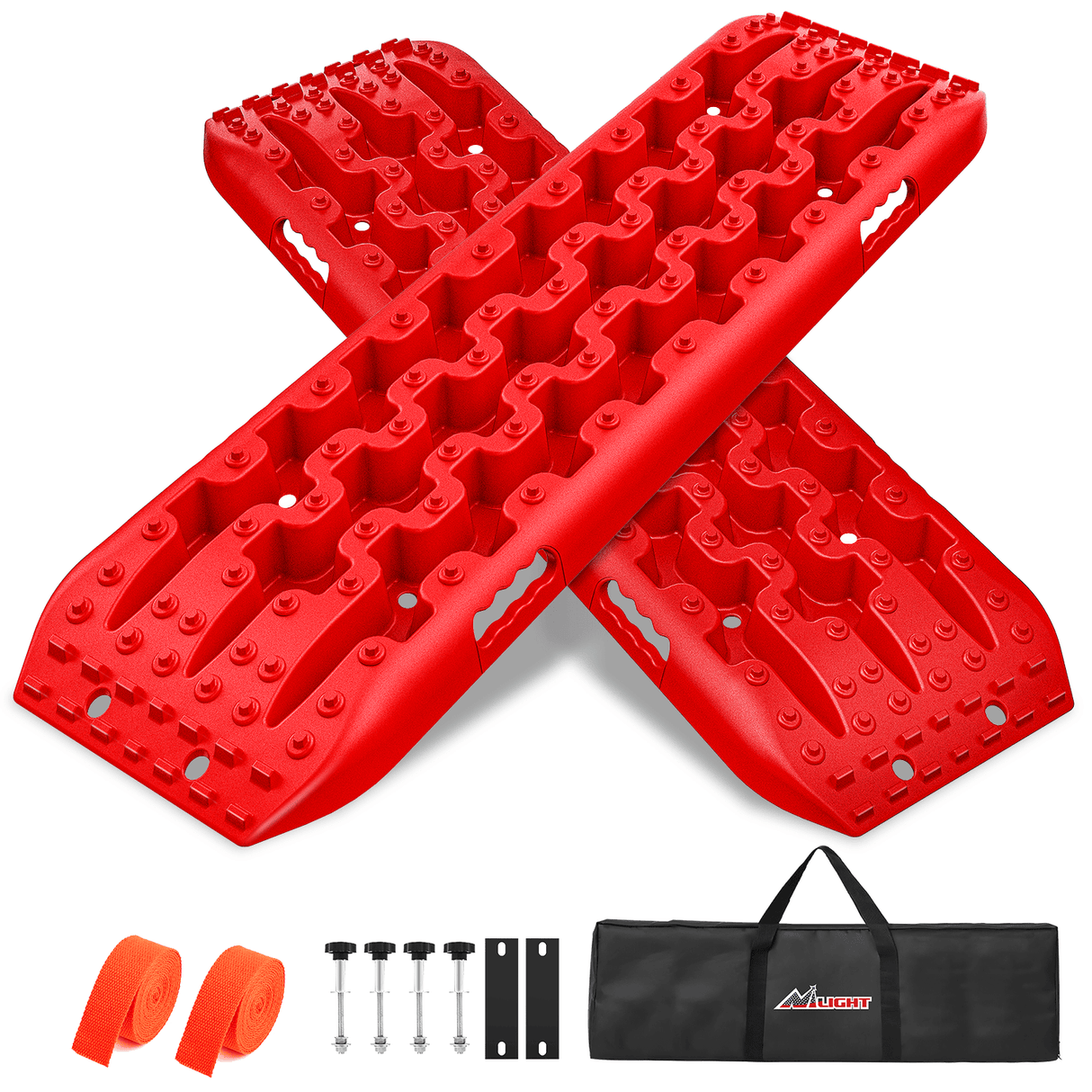 Off-Road Recovery Traction Boards For 4WD 4X4 with 2PCS Mounting kit Zipper Bag 2 leashes (Red) Nilight