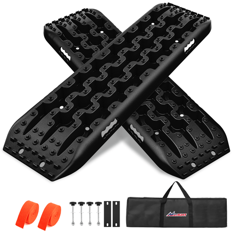 Off-Road Recovery Traction Boards For 4WD 4X4 with 2PCS Mounting kit Zipper Bag 2 leashes (Black) Nilight