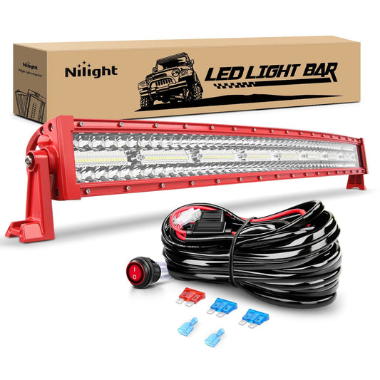 22 Inch 420W Triple Row Red Case Spot Flood LED Light Bar | 16AWG Wire 3Pin Switch Nilight