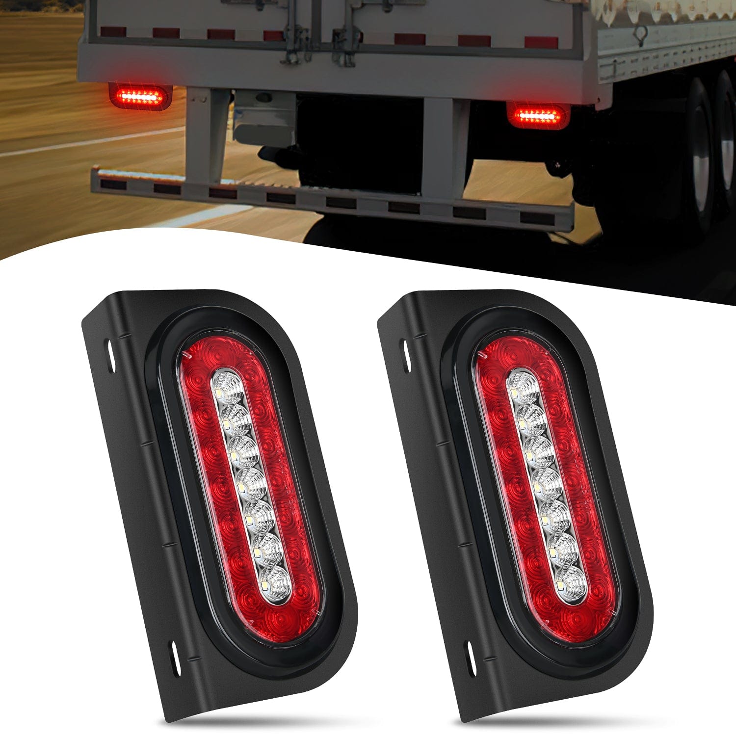 6Inch Red White Oval Tail Light w/ Mounting Bracket Nilight