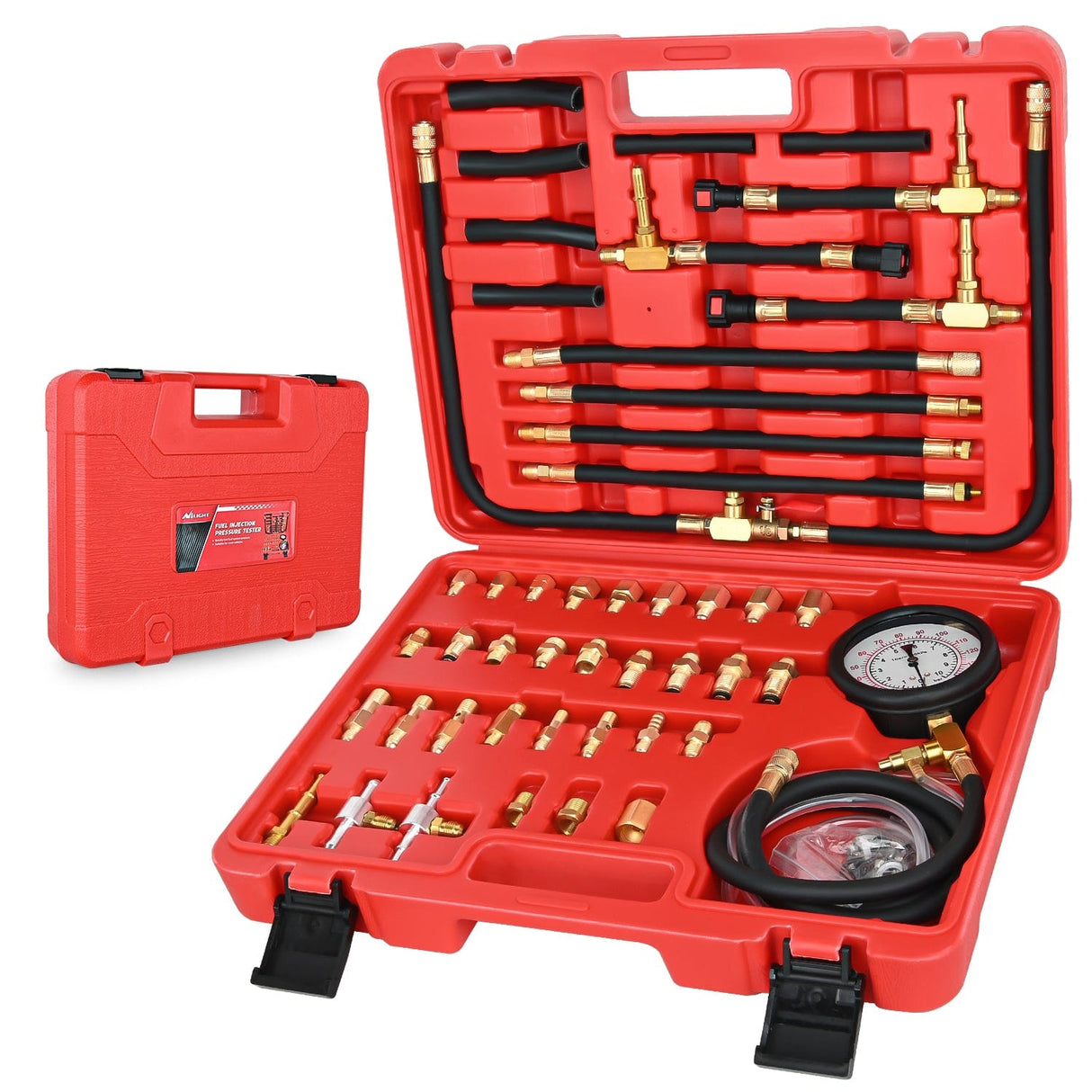 52 pcs 0-140 PSI Fuel Pressure Gauge with 9.49,7.89,6.30 Fuel Line Fittings Master Fuel Pressure Tester Kit Nilight