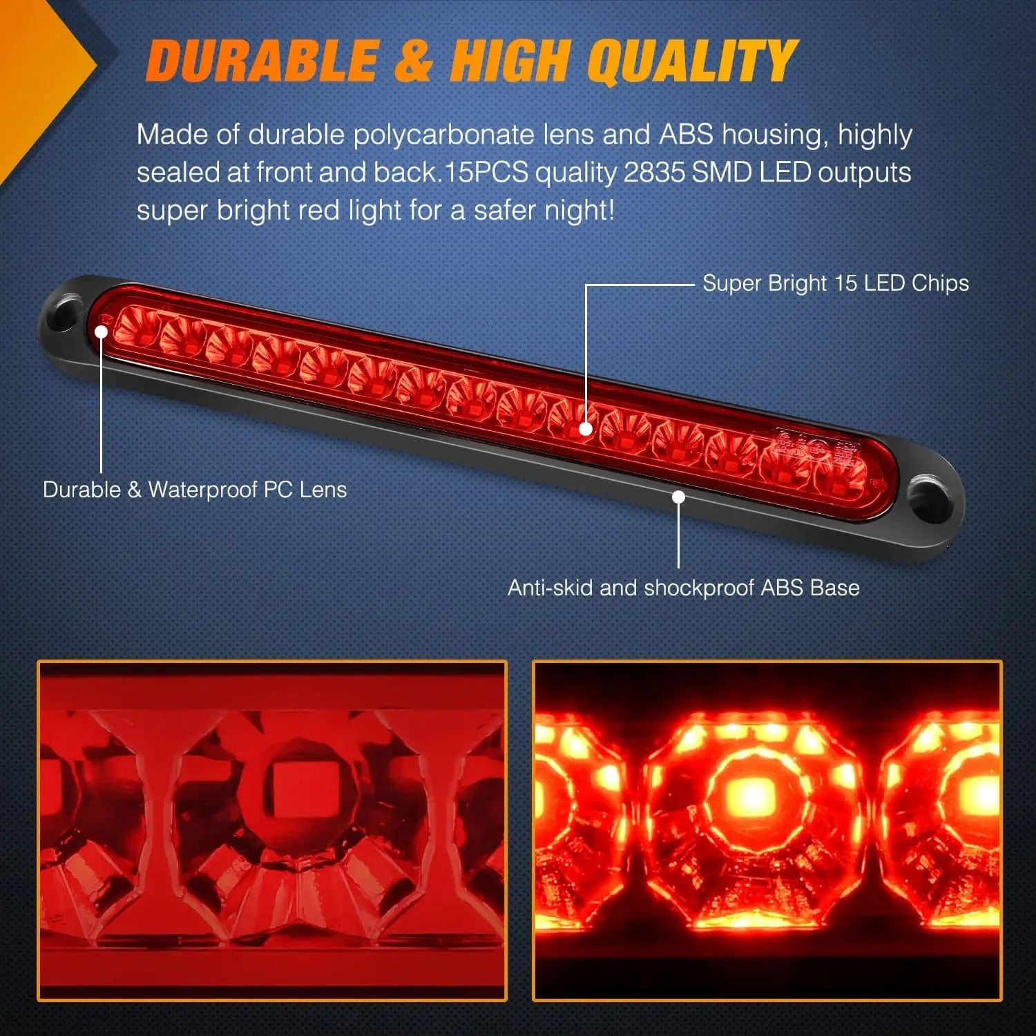 10 Inch 15 LEDs Red Trailer Light Bar (Pair) Nilight