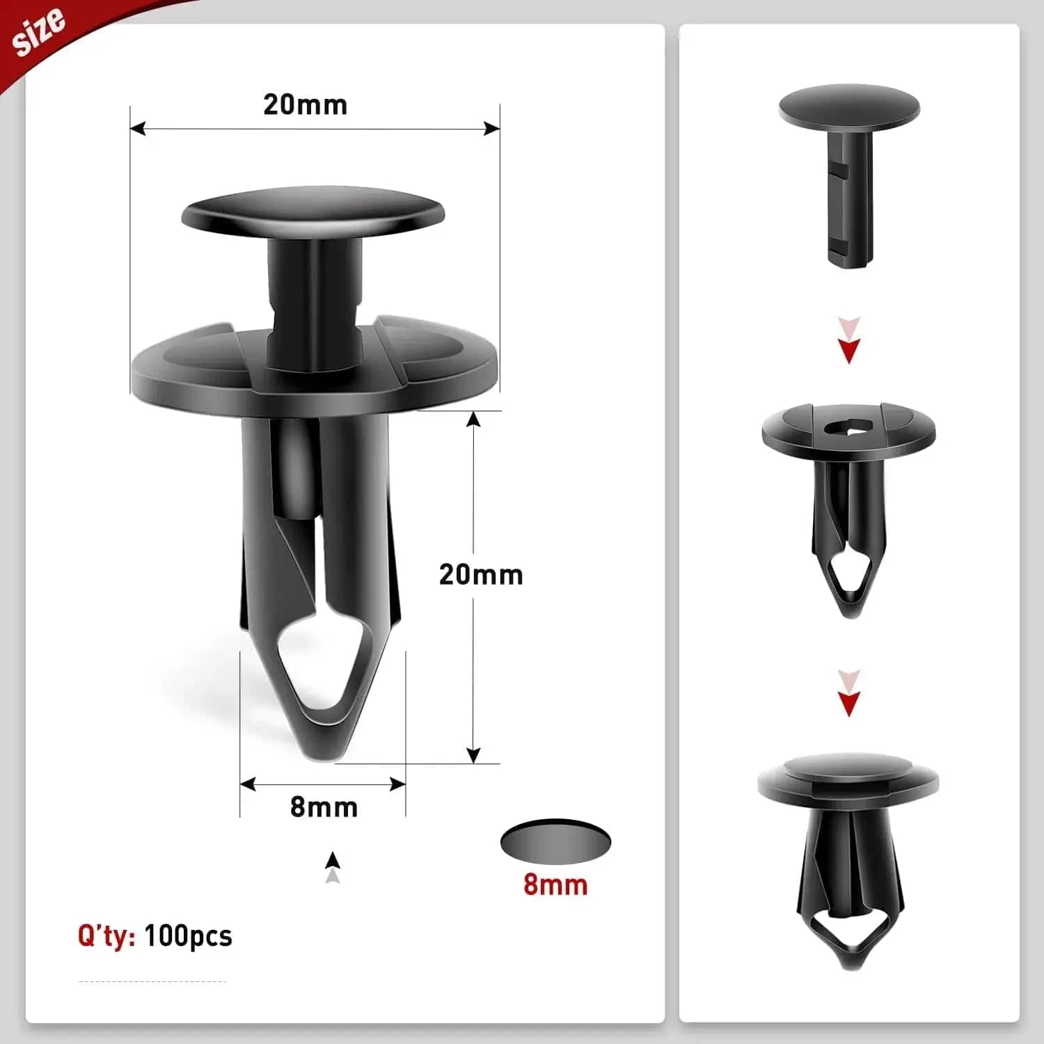 100 Pcs Hole 9mm Bumper Rivet Clips for GM 21030249 Ford N807389S Chrysler 6503598 Nylon Car Push Fastener Kits Nilight