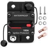 100A Circuit Breaker Resettable 12-48V DC Manual Reset w/Copper Wire Lugs Surface Mount Overload Protection Nilight