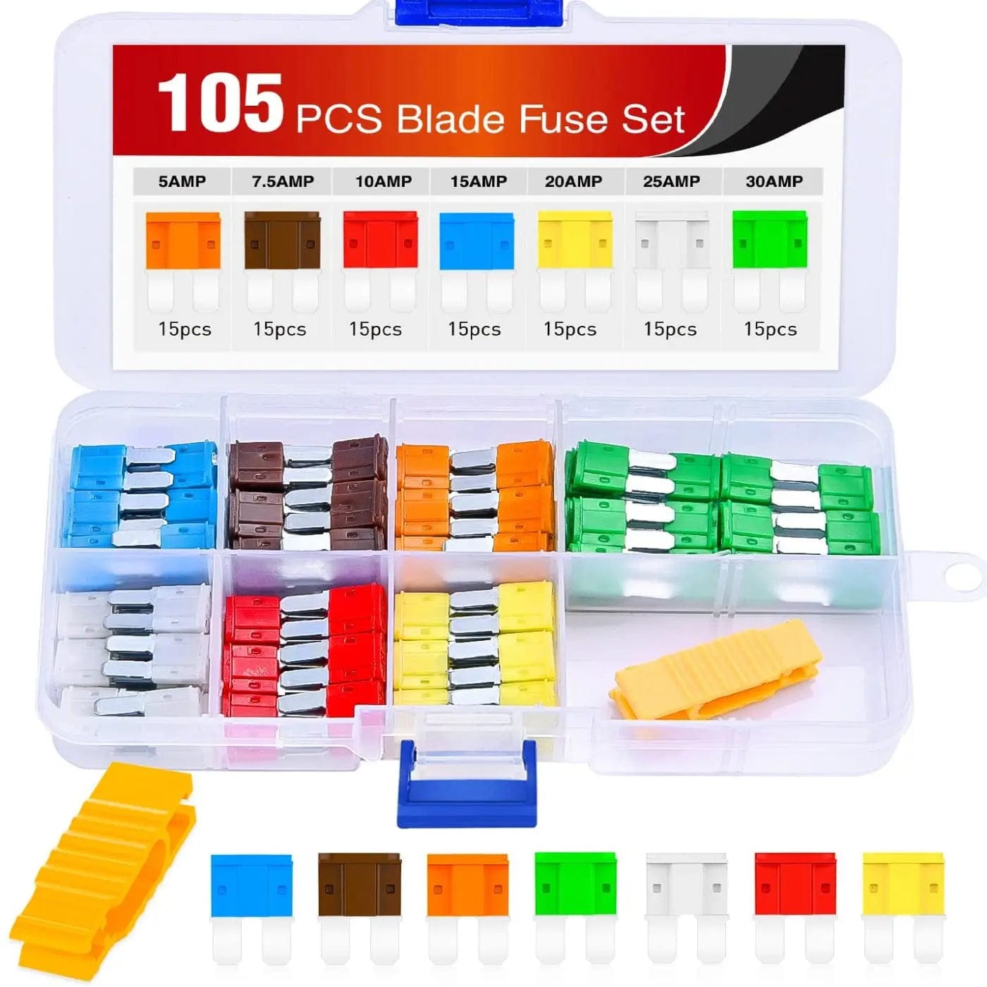 105Pcs Micro2 ATR APT Car Blade Fuses Assortment Kit 5A 7.5A 10A 15A 20A 25A 30A Nilight