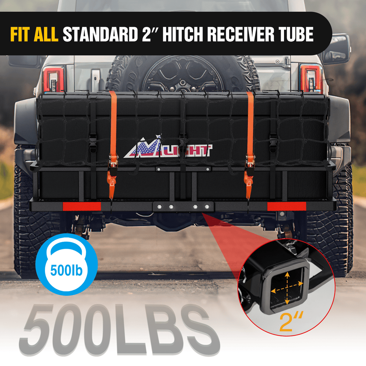 60 x 24 x 7.87 Inch Hitch Cargo Carrier Fits 2-Inch Receiver With Waterproof Cargo Bag Cargo Net Ratchet Straps Nilight