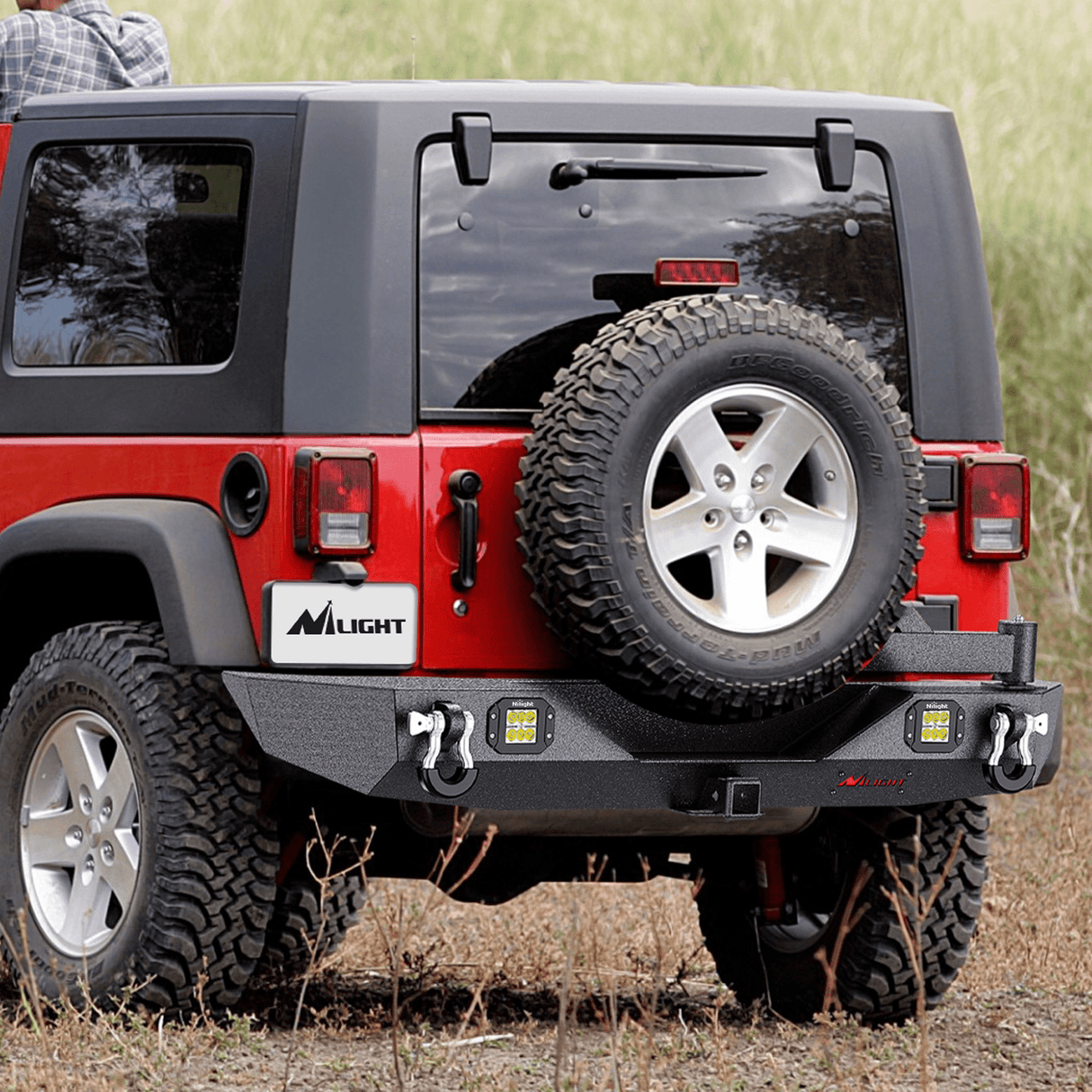 2007-2018 Wrangler JK & Unlimited (2/4 Doors) Rear Bumper Hitch Receiver 2Pcs LED Lights Pods D-rings