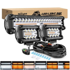 12 Inch 300W Amber White Led Light Bar Kit | 2PCS 4 Inch 60W Light Pods | 16AWG Wire