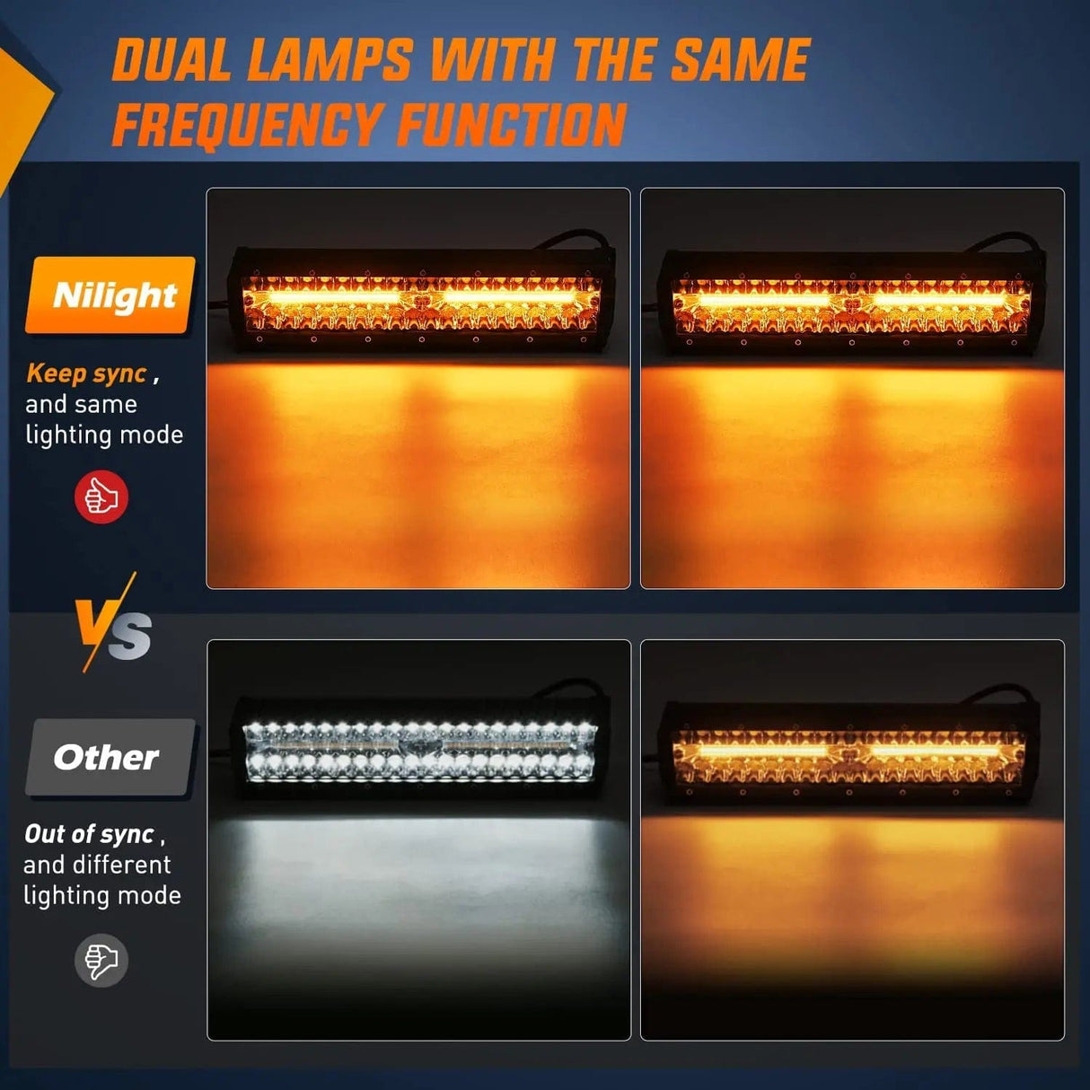 12 Inch 300W Amber White Led Light Bar Kit | 2PCS 4 Inch 60W Light Pods | 16AWG Wire Nilight