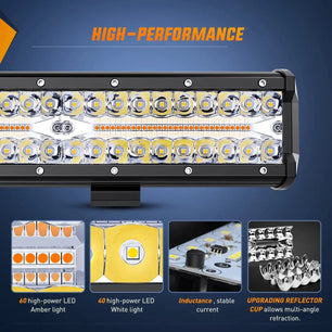 12 Inch 300W Amber White Led Light Bar Kit | 2PCS 4 Inch 60W Light Pods | 16AWG Wire Nilight