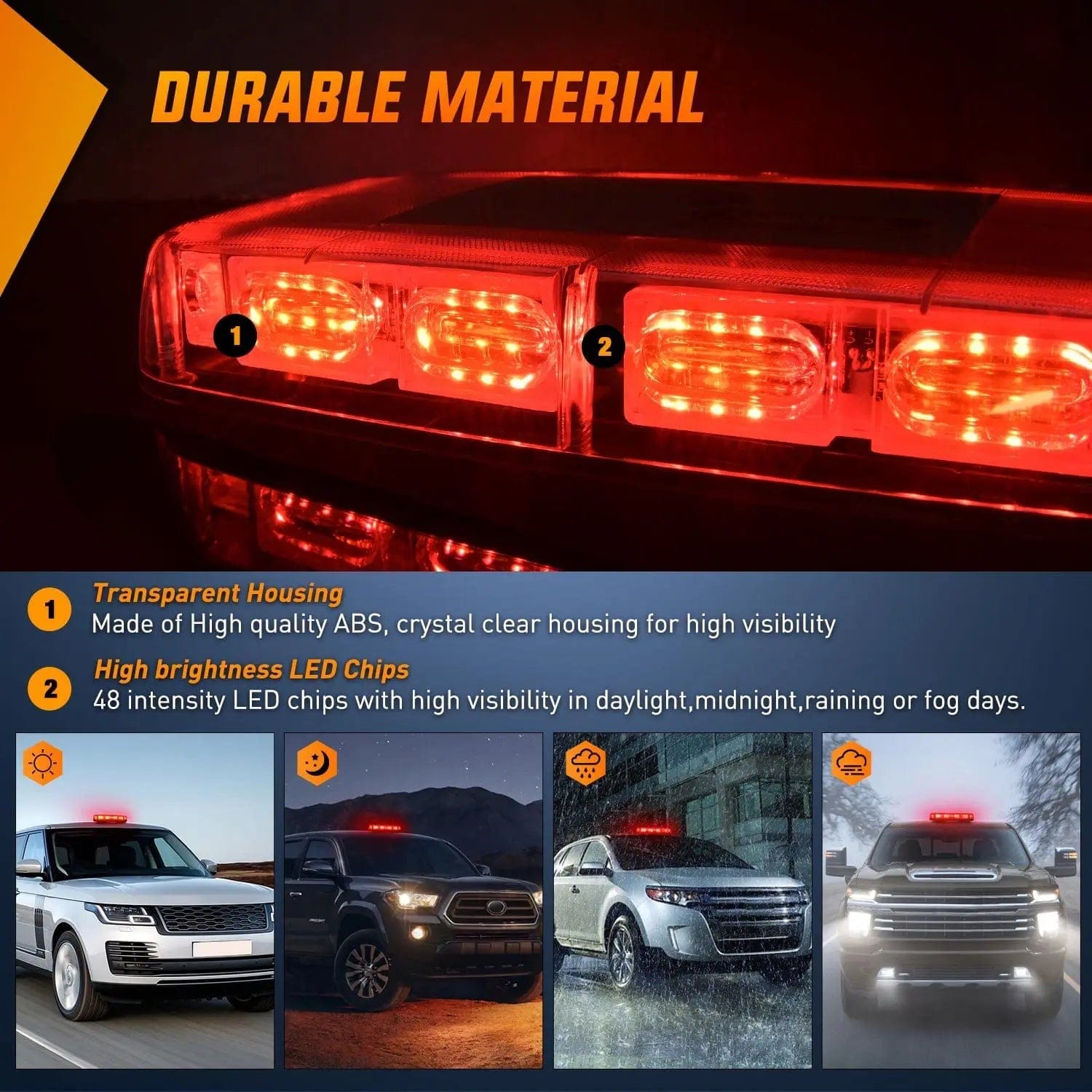 12 Inch 48 Leds Roof Top Red Emergency Strobe Light Nilight