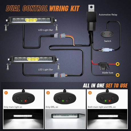 12.2 Inch 45W 4980LM Anti-Glare Slim Spot Flood LED Light Bar (Pair) | 16AWG DT Wire Nilight