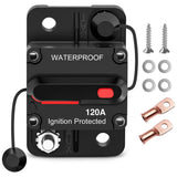 120A Circuit Breaker Resettable 12-48V DC Manual Reset w/Copper Wire Lugs Surface Mount Overload Protection Nilight