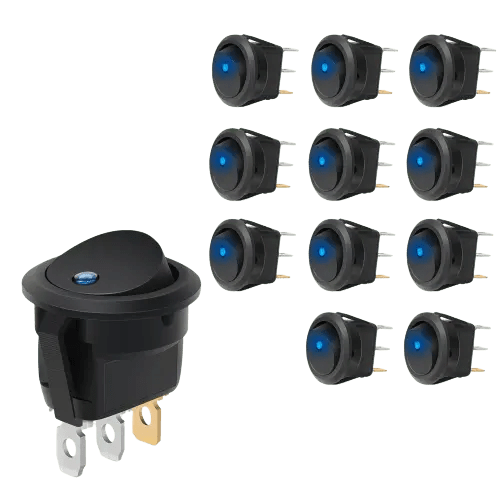 Rocker Switch 12Pcs 12V 20A Round Blue LED SPST Toggle Switch